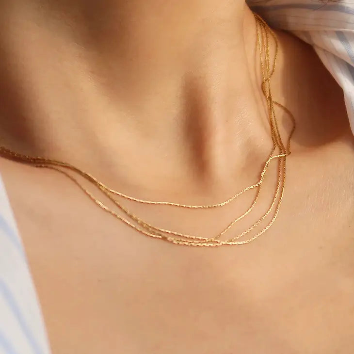 18k Gold Multi-Strand Chain Herringbone Chain Necklace