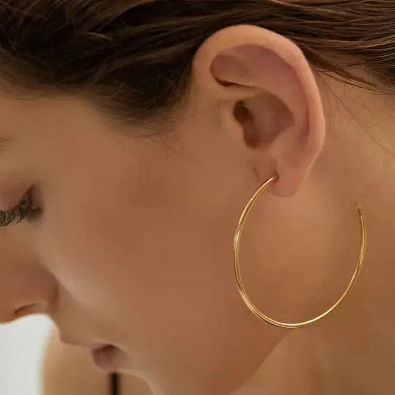 18k Gold Hoop Earring; Large Statement Dangle Earring