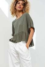 Load image into Gallery viewer, Olive Boxy Ruffle Top
