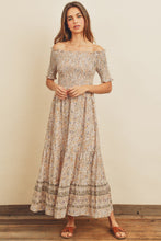 Load image into Gallery viewer, Floral Off Shoulder Smocked Dress
