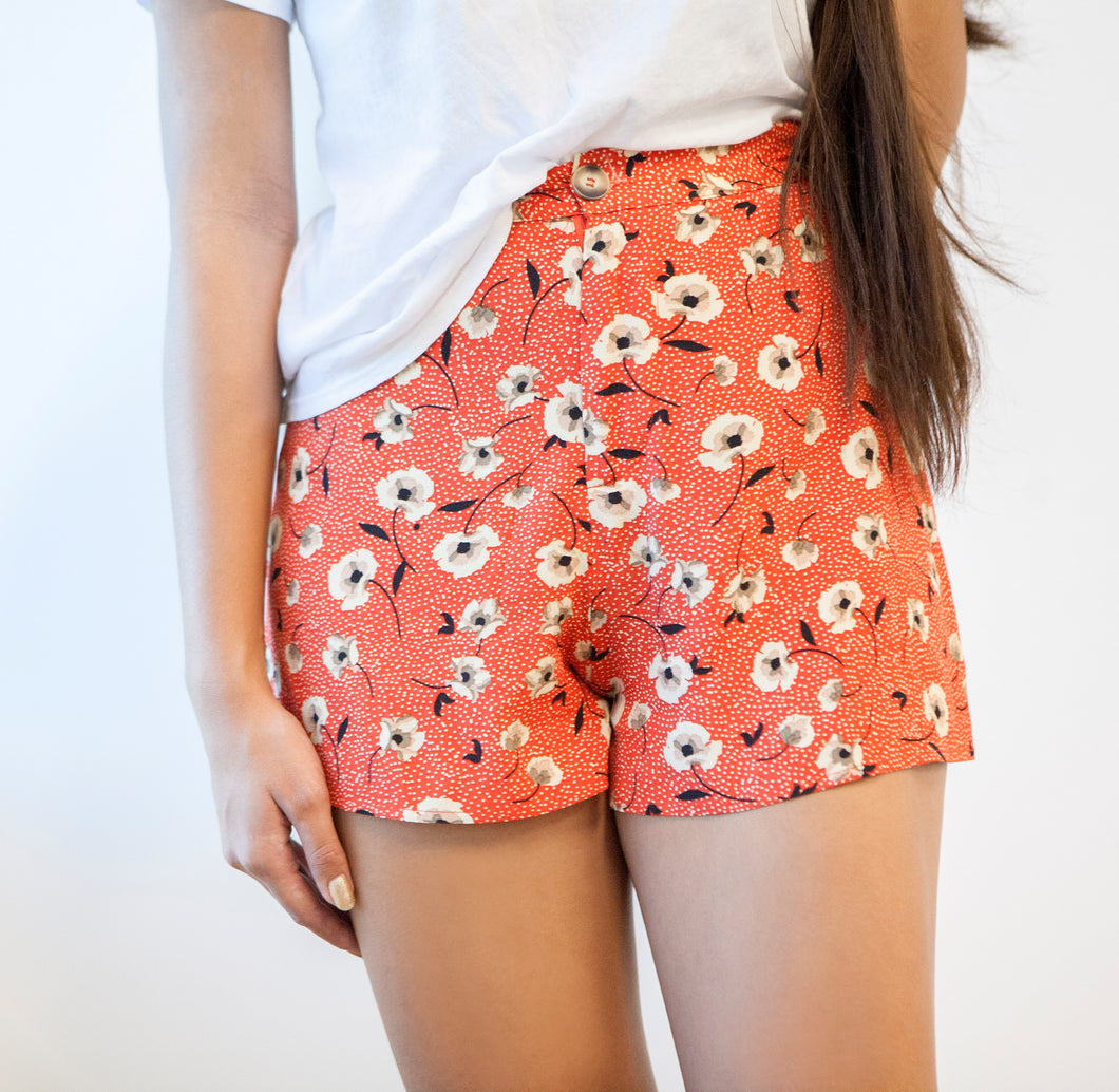 Red Floral Shorts