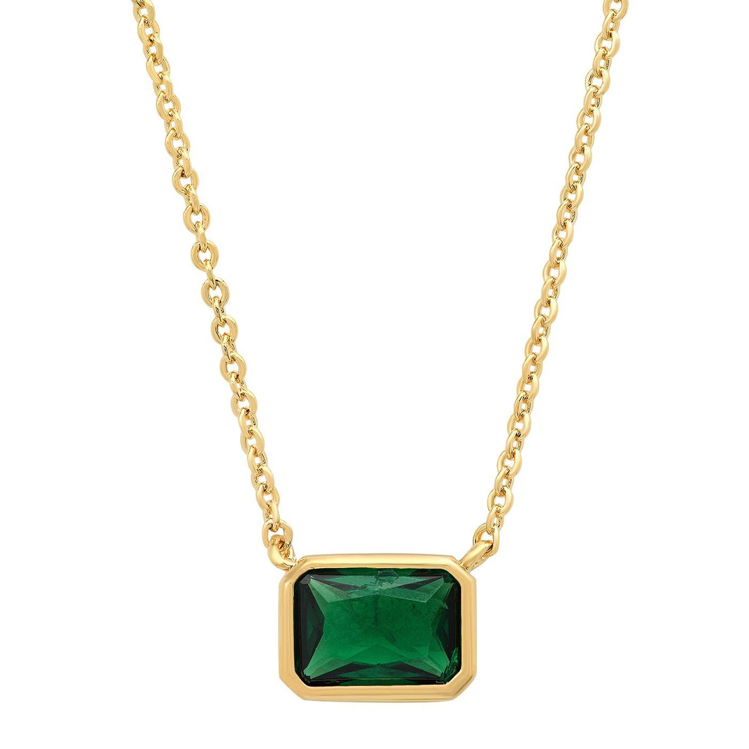 Bezel Set Emerald Cut CZ Pendant Necklace