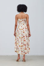 Load image into Gallery viewer, Smocked Bodice Floral Satin Dress
