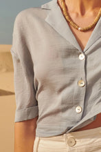Load image into Gallery viewer, Solid Semi-Sheer Short Sleeve Button-Up Shirt
