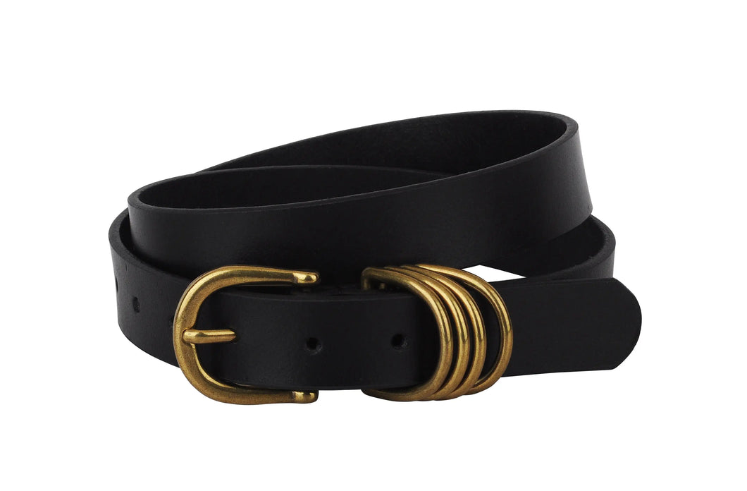 Multi D-Ring Genuine Leather Belt in Black