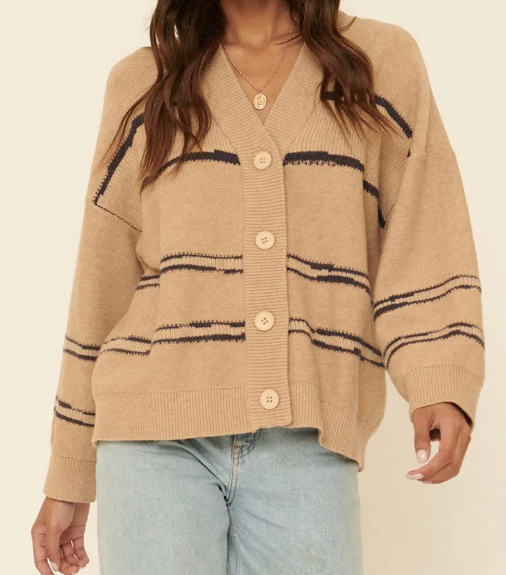 Striped Knit Button-Front Cardigan Sweater