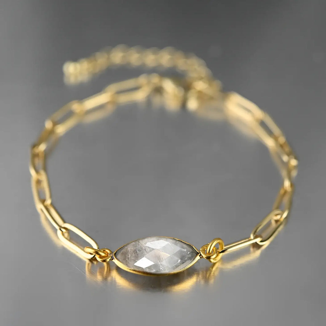 Paperclip chain bracelet w/ semi precious stone