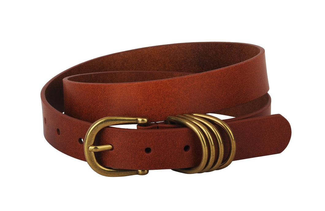 Multi D-Ring Genuine Leather Belt in Brown